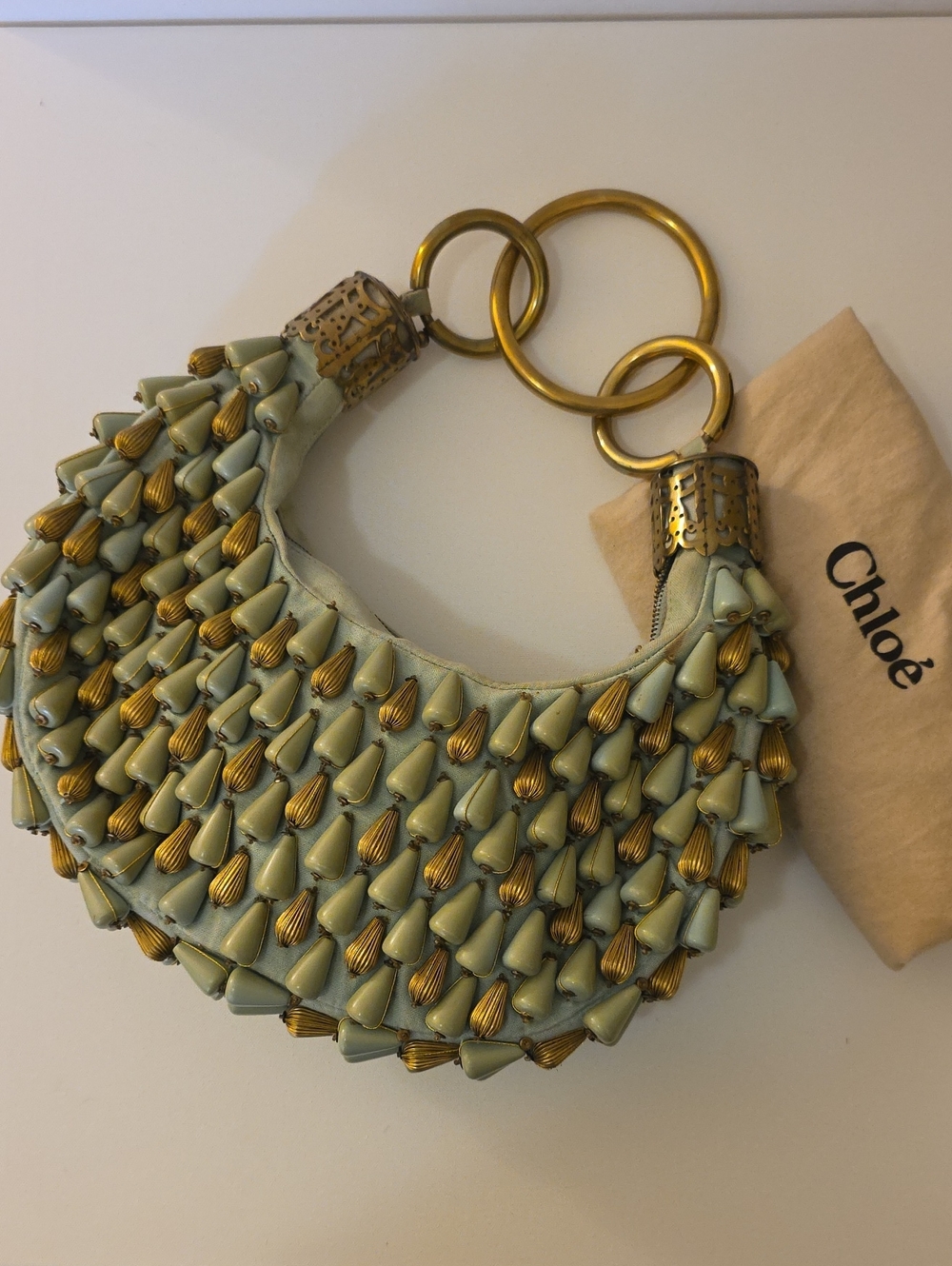 RARE Chloé Phoebe Philo Beaded Bracelet Bag Crescent Blue Gold + Dustbag